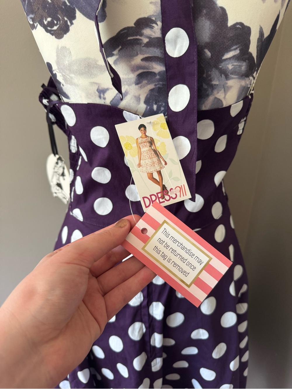 Polka Dot Purple Halter Dress With White Polka Dots - Picture 3 of 8